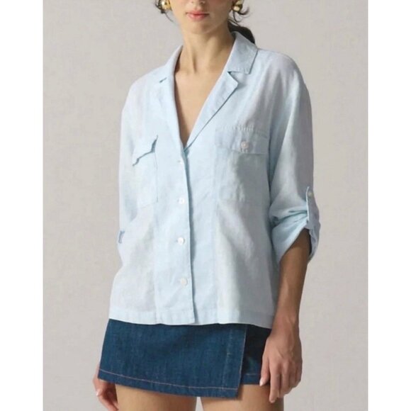 J. Crew Blue Featherweight Linen Blend Camp Collar Shirt - Picture 1 of 6